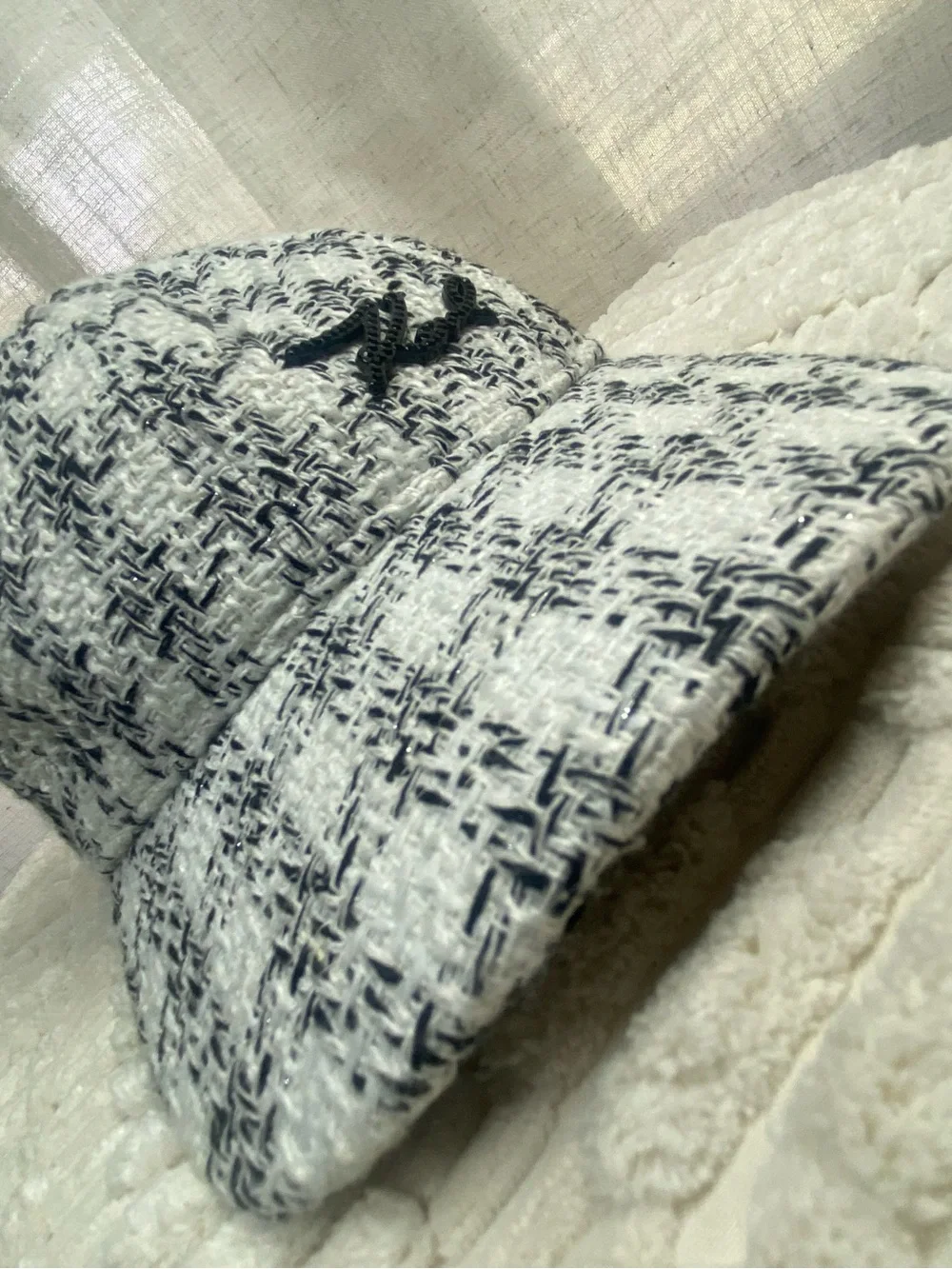 Karl Lagerfeld Paris Tweed Baseball Cap K/Signature Boucle Hat White Black